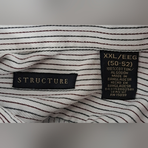 Structure XXL 50-52 Cotton Button Down Shirt Long Sleeve Striped - Picture 4 of 5